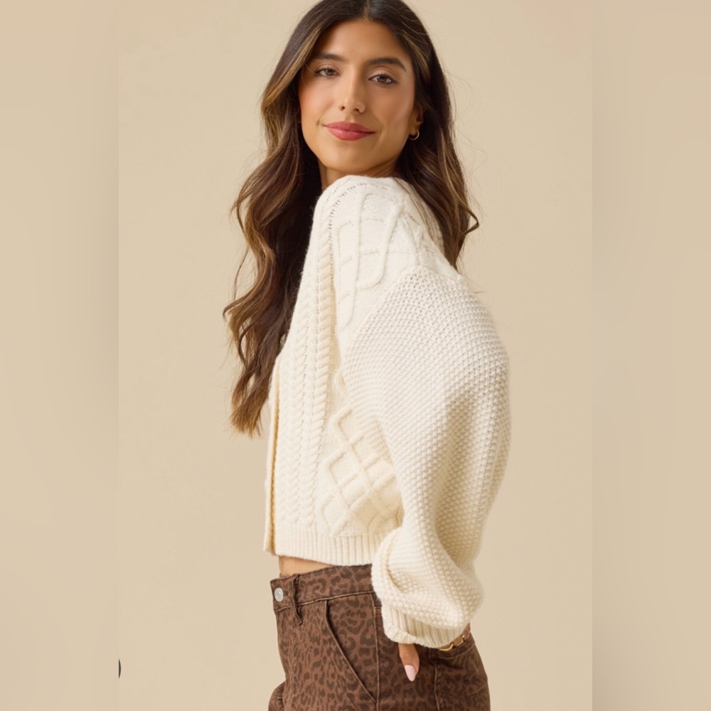 Altar'd State Cream Cable Knit Cardigan - Picture 2 of 7